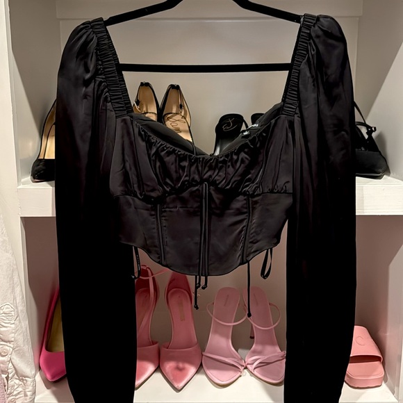 For Love & Lemons Janet Corset Top Black Long Sleeve Revolve - Large - Picture 2 of 2